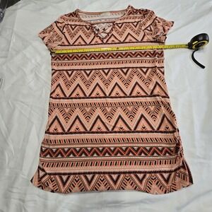 Womens Tribal Pattern Gathered Sides Cap Sleeve Top XL Bobbie Brooks